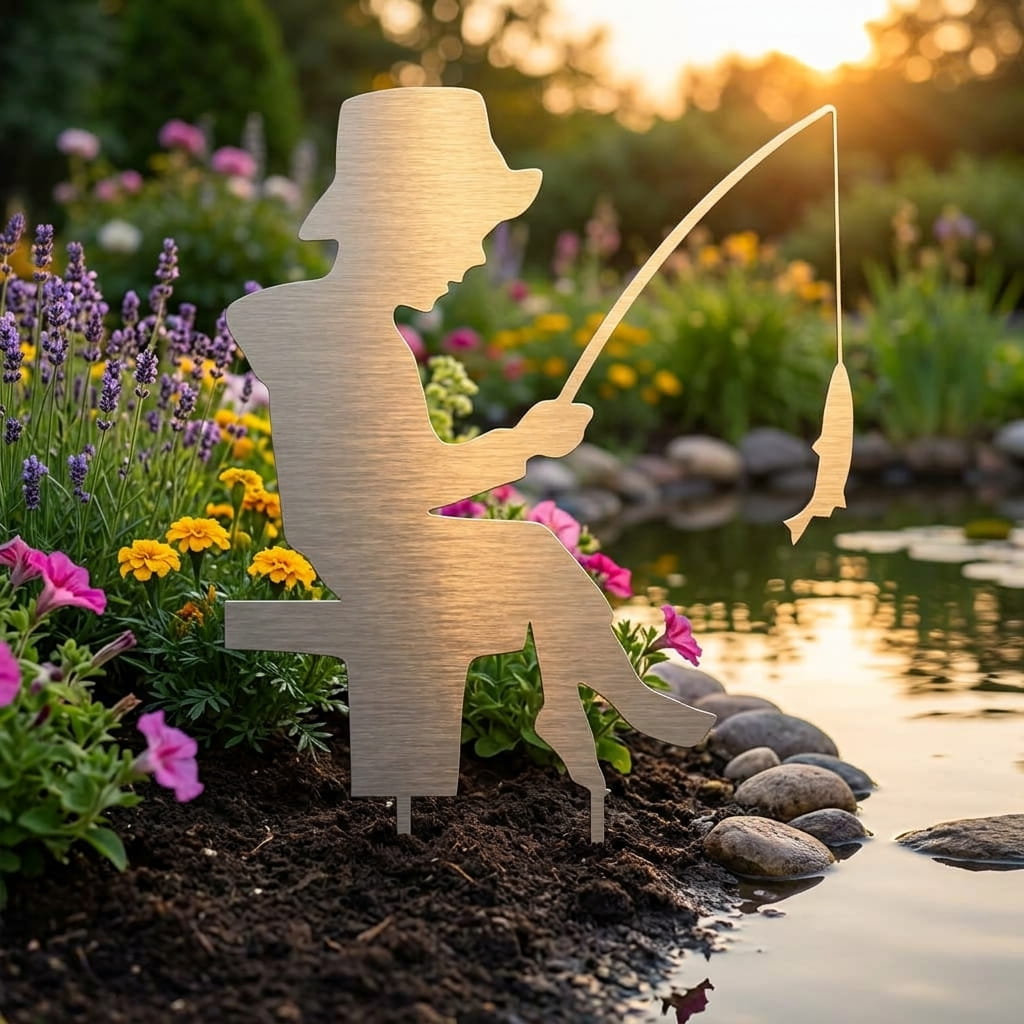 Gartenstecker Angelndes Kind