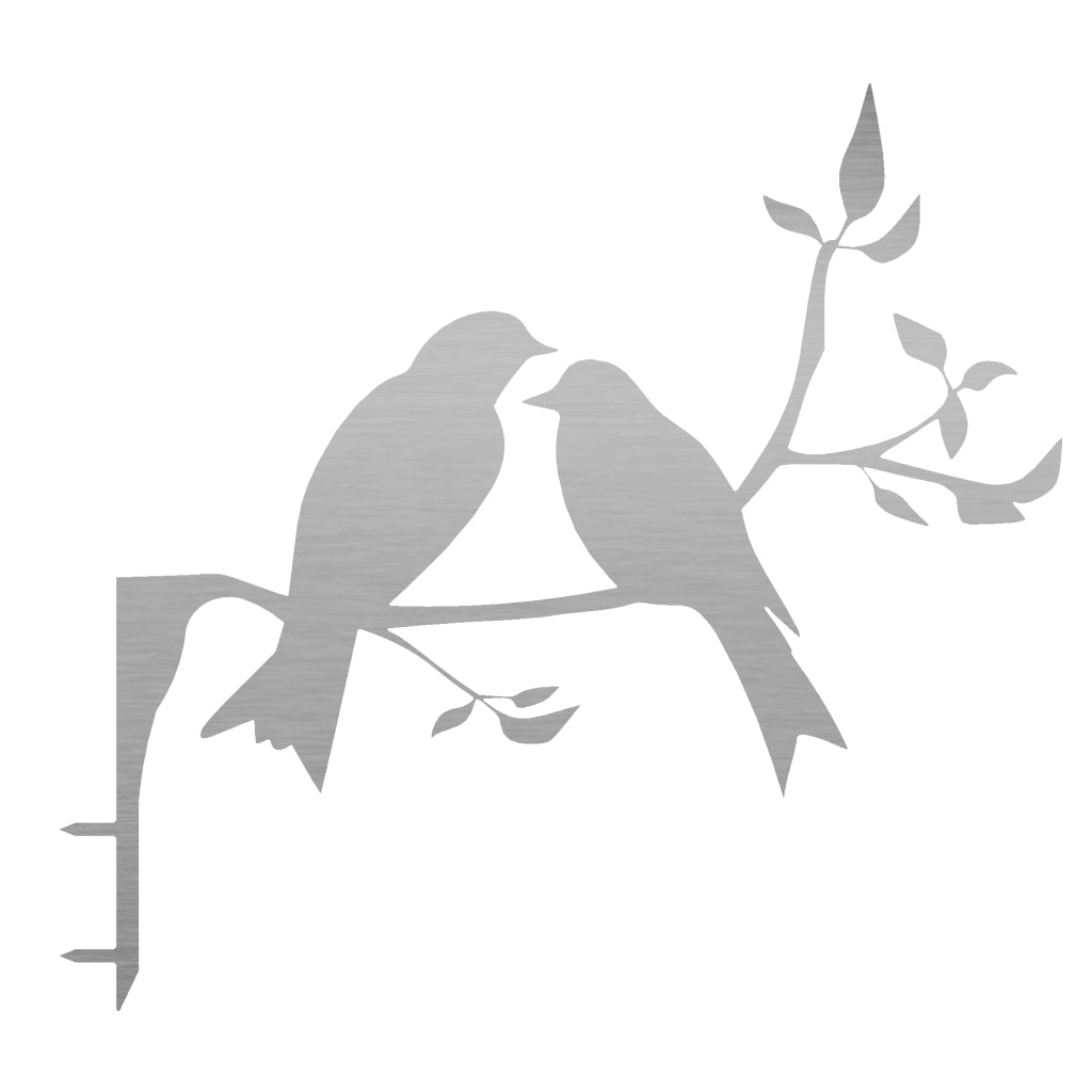 Baumstecker "Vögel auf Ast" aus Edelstahl, zwei liebevoll gestaltete Vögel auf einem Ast sitzend, ideal für die Gartengestaltung, Materialstärke 2 mm, Größe 40 x 40,8 cm.