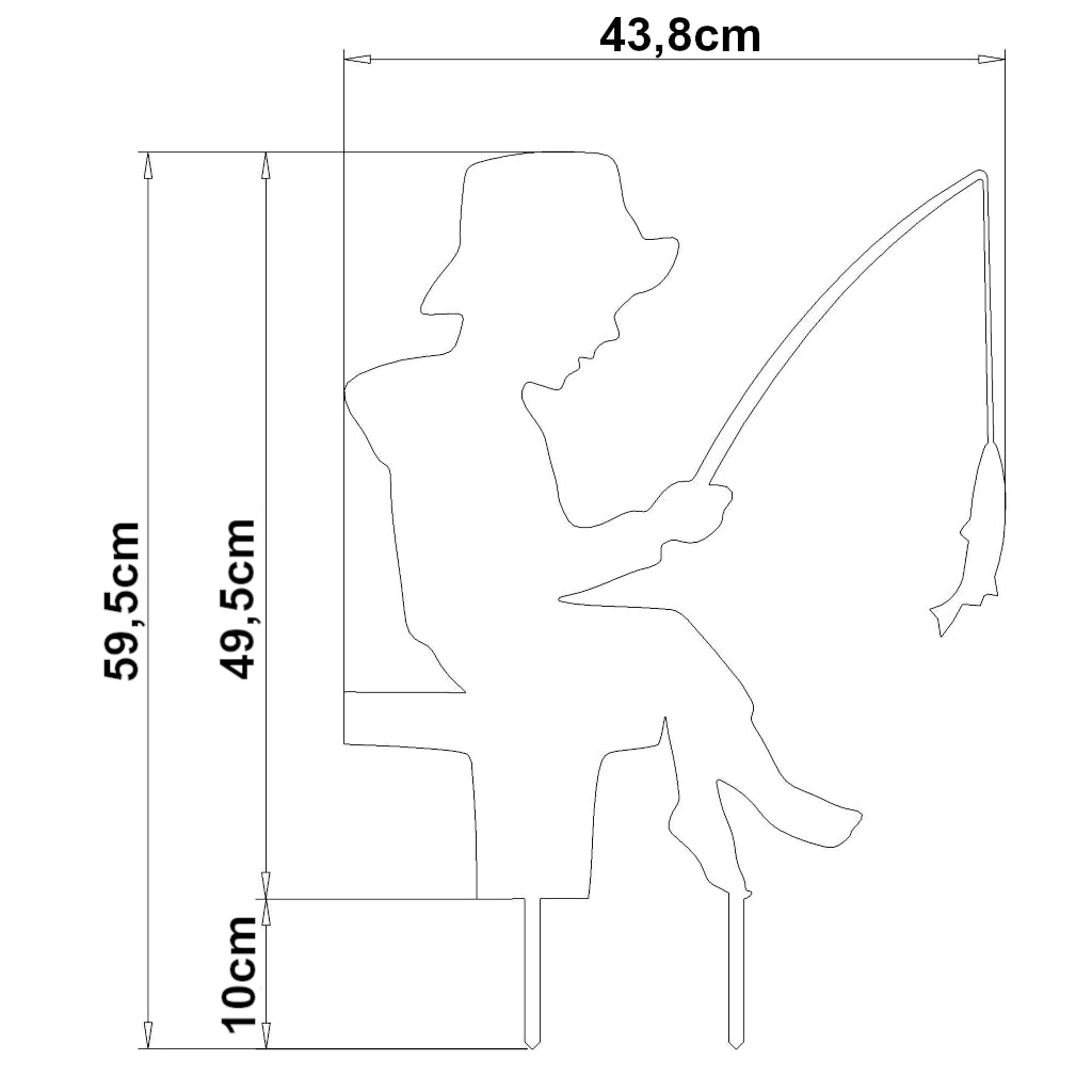 Gartenstecker Angelndes Kind mit den Maßen 59,5 x 43,8 cm, gezeigt als Silhouette eines Kindes beim Angeln, ideal für eine idyllische Gartenszene.