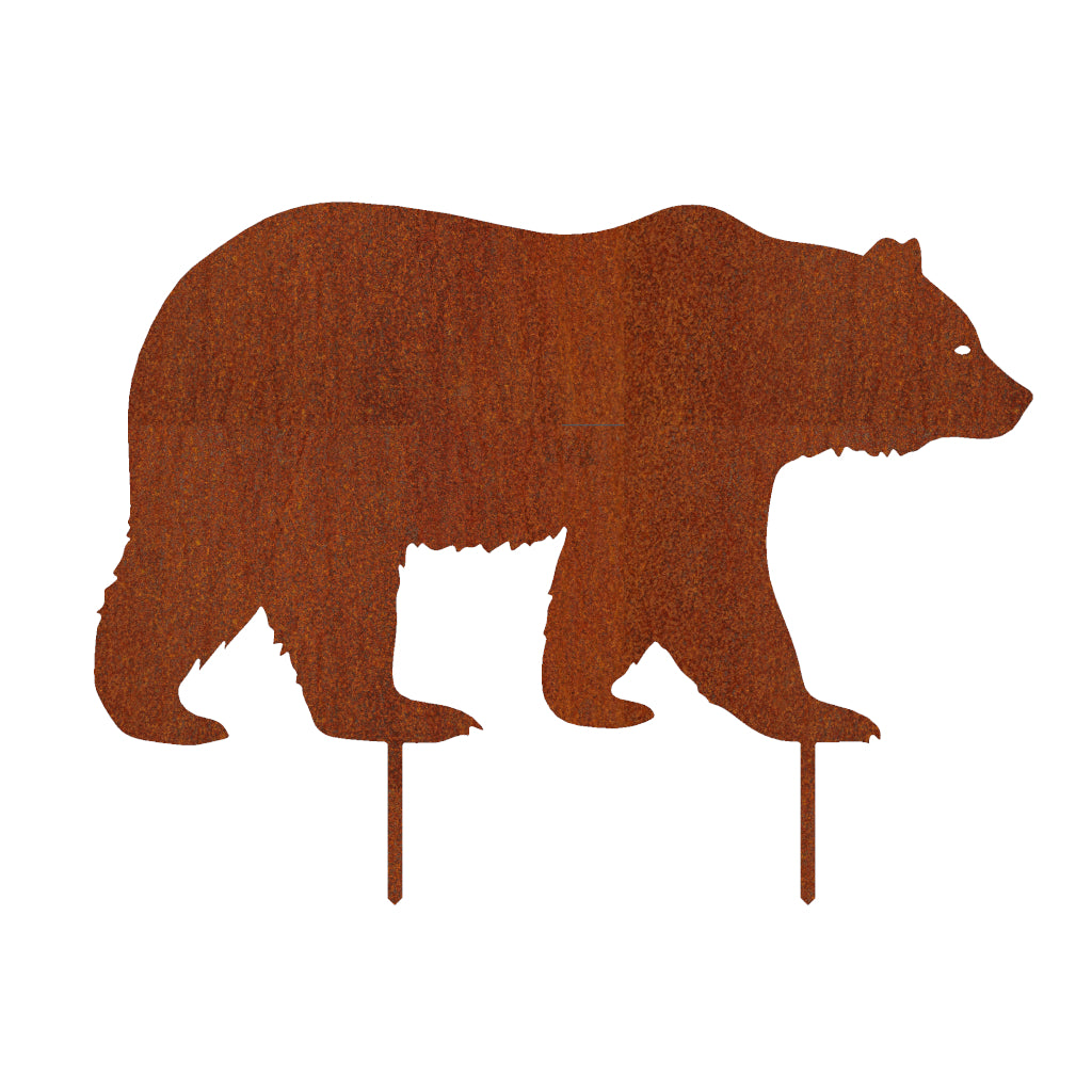 Gartenstecker BĂ€r aus Cortenstahl mit rostiger Patina, 44,1 x 58,8 cm, majestĂ€tisches Design fĂŒr natĂŒrliche Eleganz im Garten.