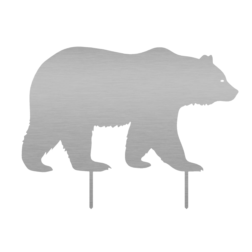 Gartenstecker BĂ€r aus Edelstahl, verfĂŒgbar bei fusiongreen.de, zeigt die majestĂ€tische Form eines BĂ€ren mit kraftvollen Konturen fĂŒr eine elegante Gartendekoration.