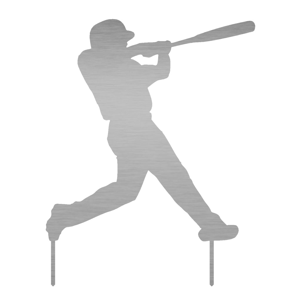 Gartenstecker Baseballer in charakteristischer Schlagpose aus Edelstahl, 59,3 x 46,4 cm, dynamisches Design für eine lebendige Gartengestaltung.