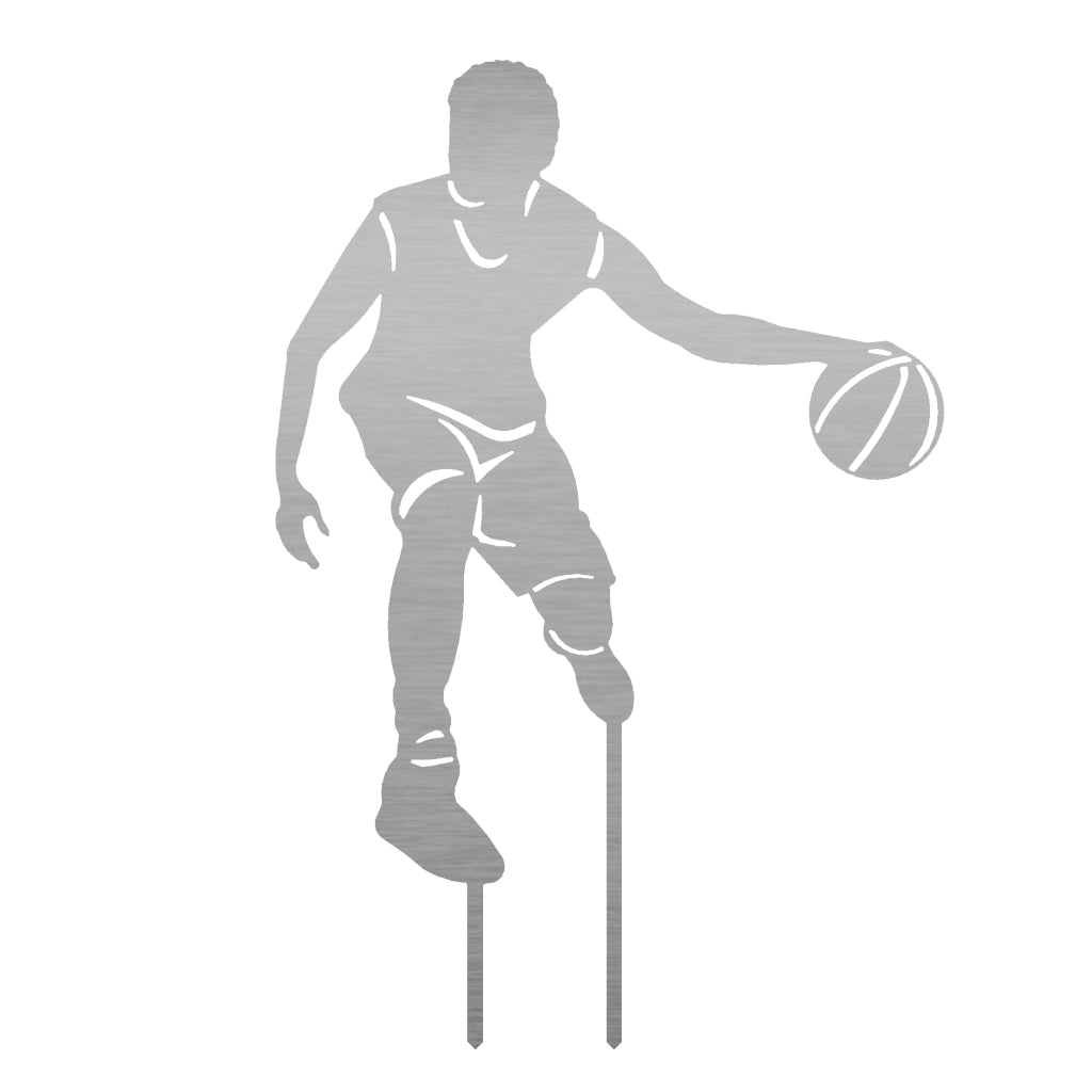 Gartenstecker Basketballer aus Edelstahl, Höhe 59,5 cm, Breite 40,5 cm, Materialstärke 2 mm