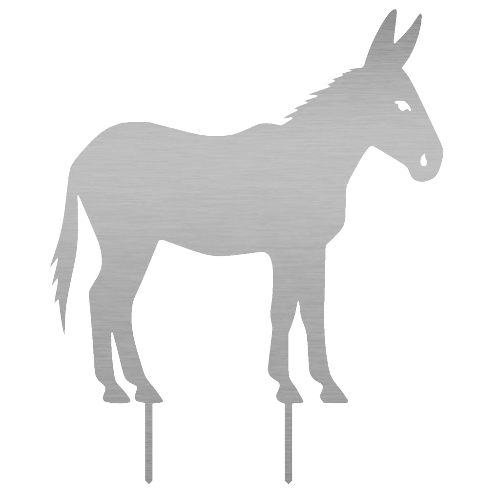 Gartenstecker Esel aus Edelstahl, 58,6 x 48,5 cm, 2 mm Materialstärke, symbolisiert Geduld und Sanftmut für harmonische Gartengestaltung.