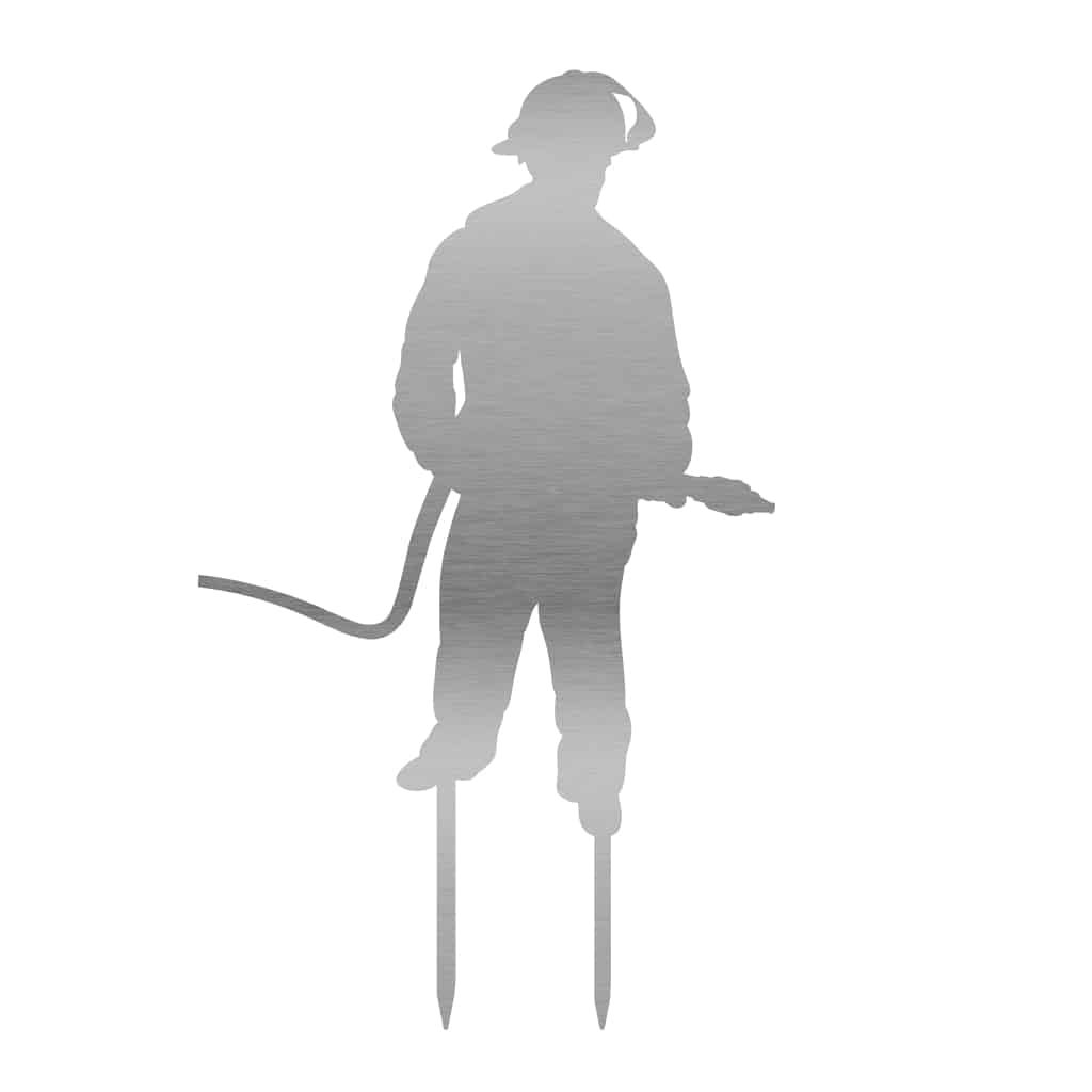 Gartenstecker Feuerwehrmann aus Edelstahl, 60 x 38 cm, MaterialstÀrke 2 mm, modern und wetterfest.