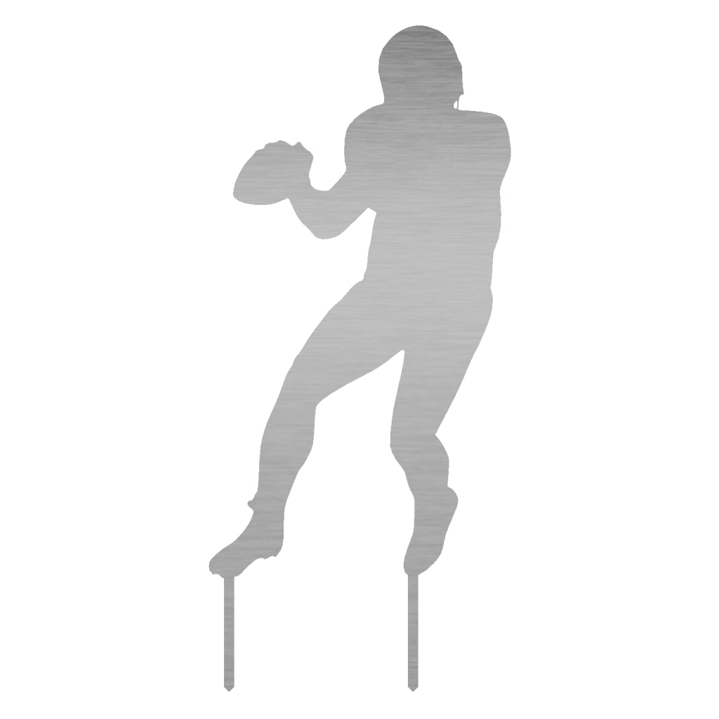 Gartenstecker Footballer aus Edelstahl, dynamische Footballspieler-Gartenfigur für lebendige Gartendekoration.