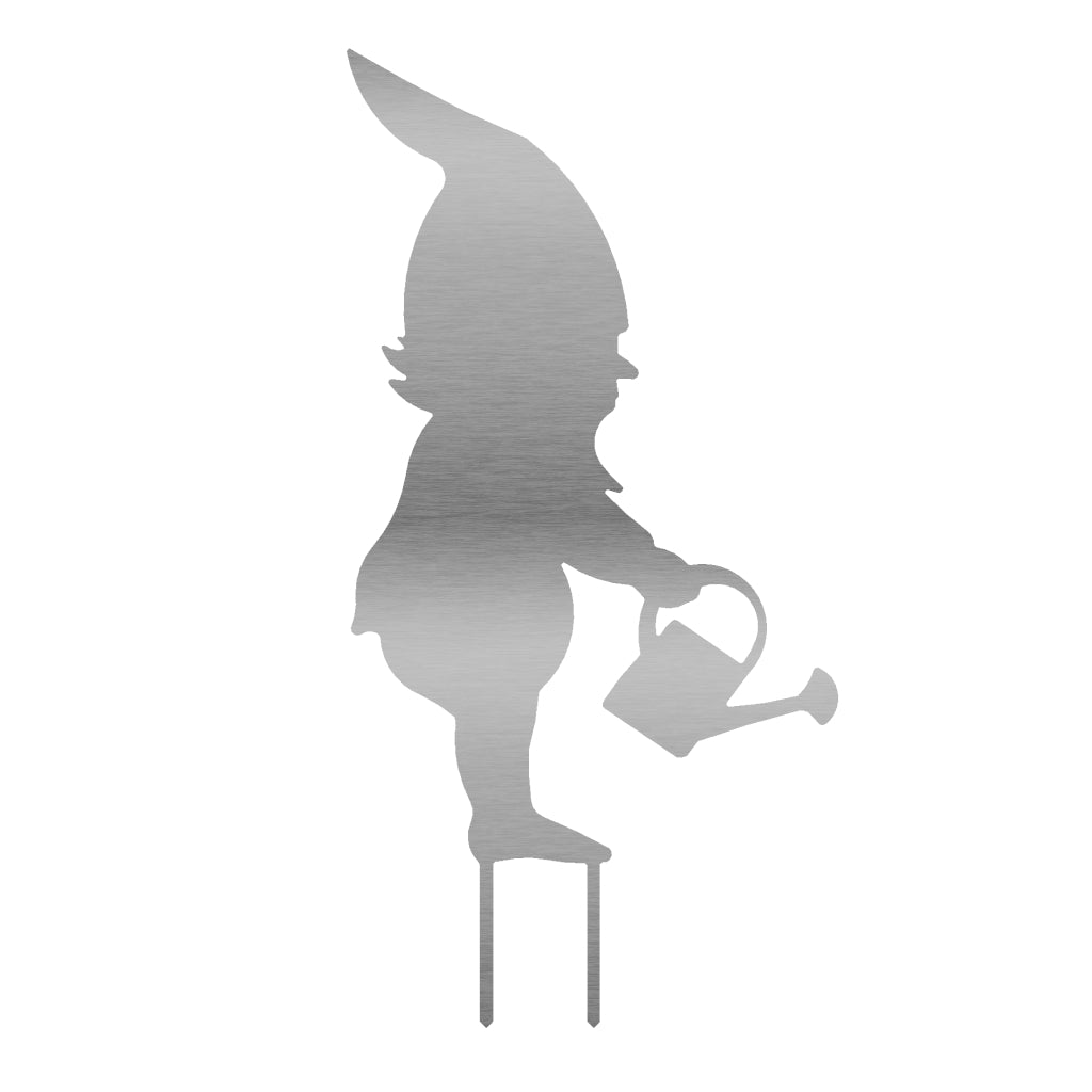 Gartenstecker Gartenzwerg mit Gießkanne aus Edelstahl, eleganter Gartenzwerg aus einseitig geschliffenem Edelstahl mit Gießkanne in der Hand, wetterfest und langlebig, 59,5 x 30,0 cm