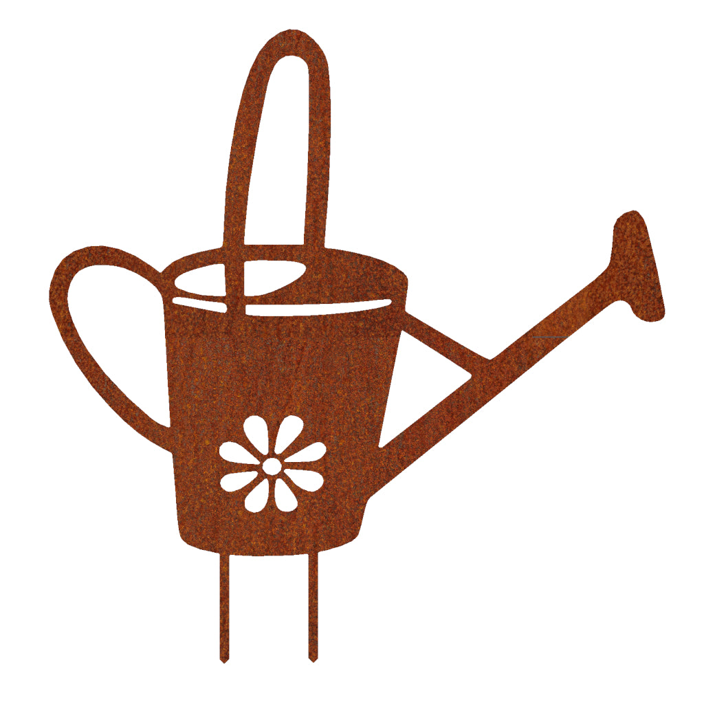 Gartenstecker Gießkanne aus Cortenstahl mit Edelrost-Optik, symbolisiert Hingabe und Liebe zur Gartenarbeit, verleiht Ihrem Garten eine natürliche und rustikale Ausstrahlung. Maße: 57,6 x 56,1 cm. Ideal für Blumenbeete und Gartenwege.