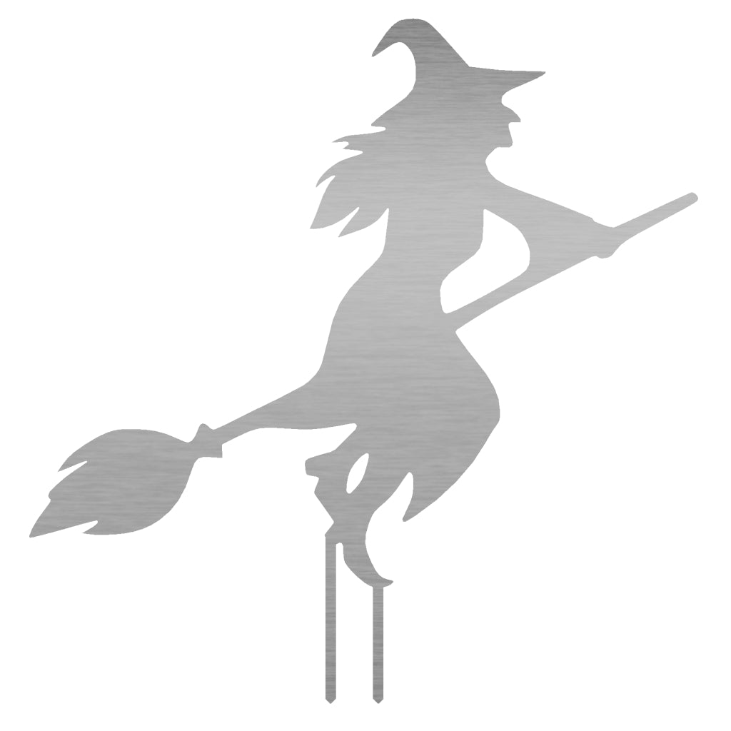 Gartenstecker Hexe aus Metall, fliegende Silhouette auf Besen, mystische Gartendekoration für Halloween und ganzjährige magische Atmosphäre, verfügbar in Cortenstahl oder Edelstahl