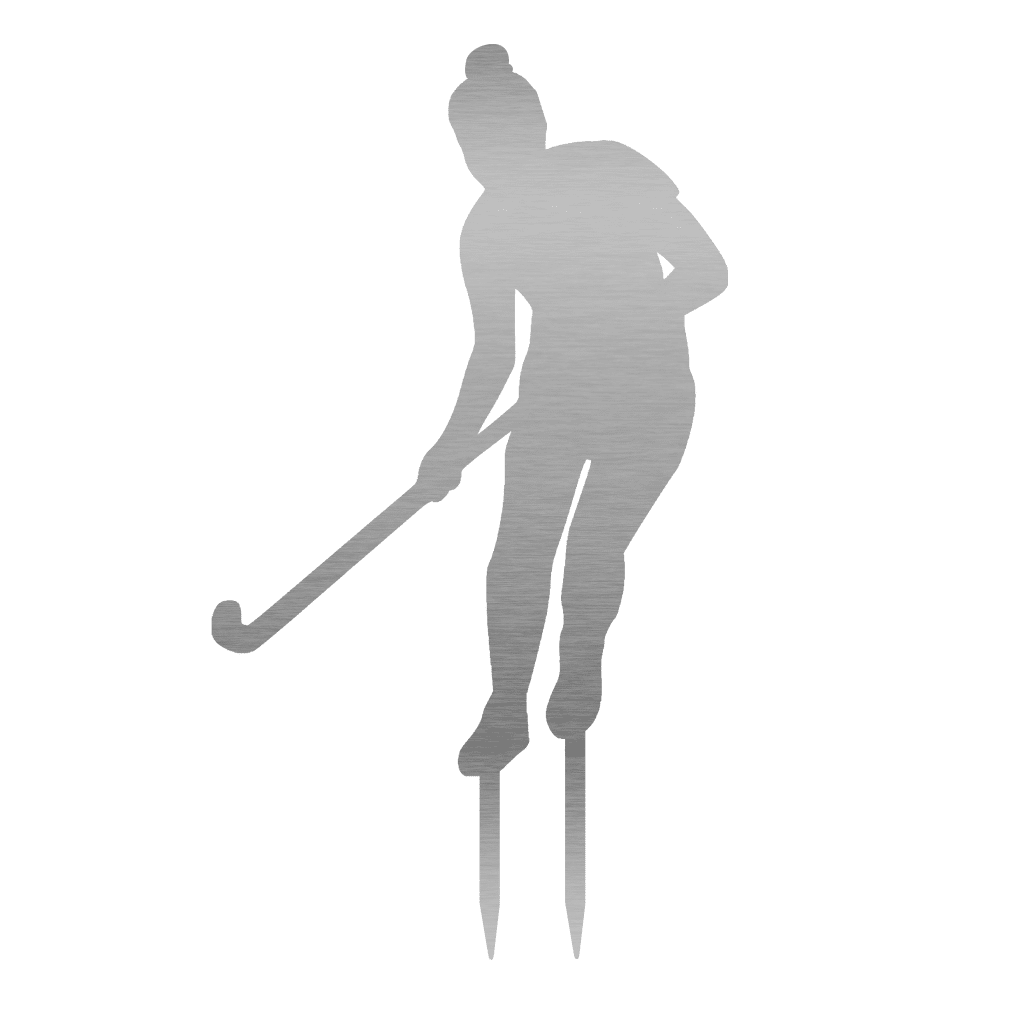Gartenstecker "Hockeyspielerin" aus Edelstahl in eleganter Pose mit Erdspießen, 58x34 cm