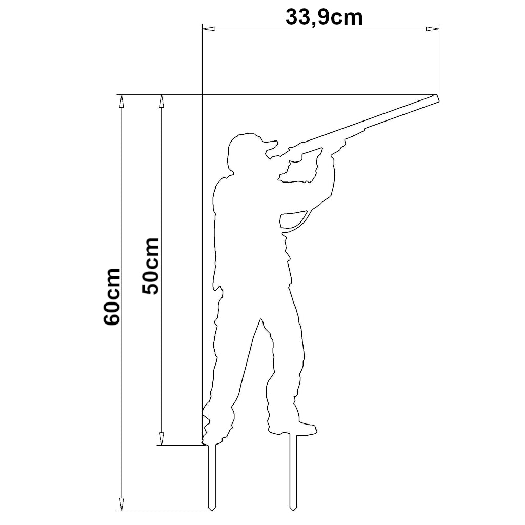 Gartenstecker Jäger aus Cortenstahl oder Edelstahl, Maße: 60 x 33,9 cm, Darstellung eines Jägers in dynamischer Pose mit Gewehr, Materialstärke: 2 mm, ideal für naturnahe Gartengestaltung.