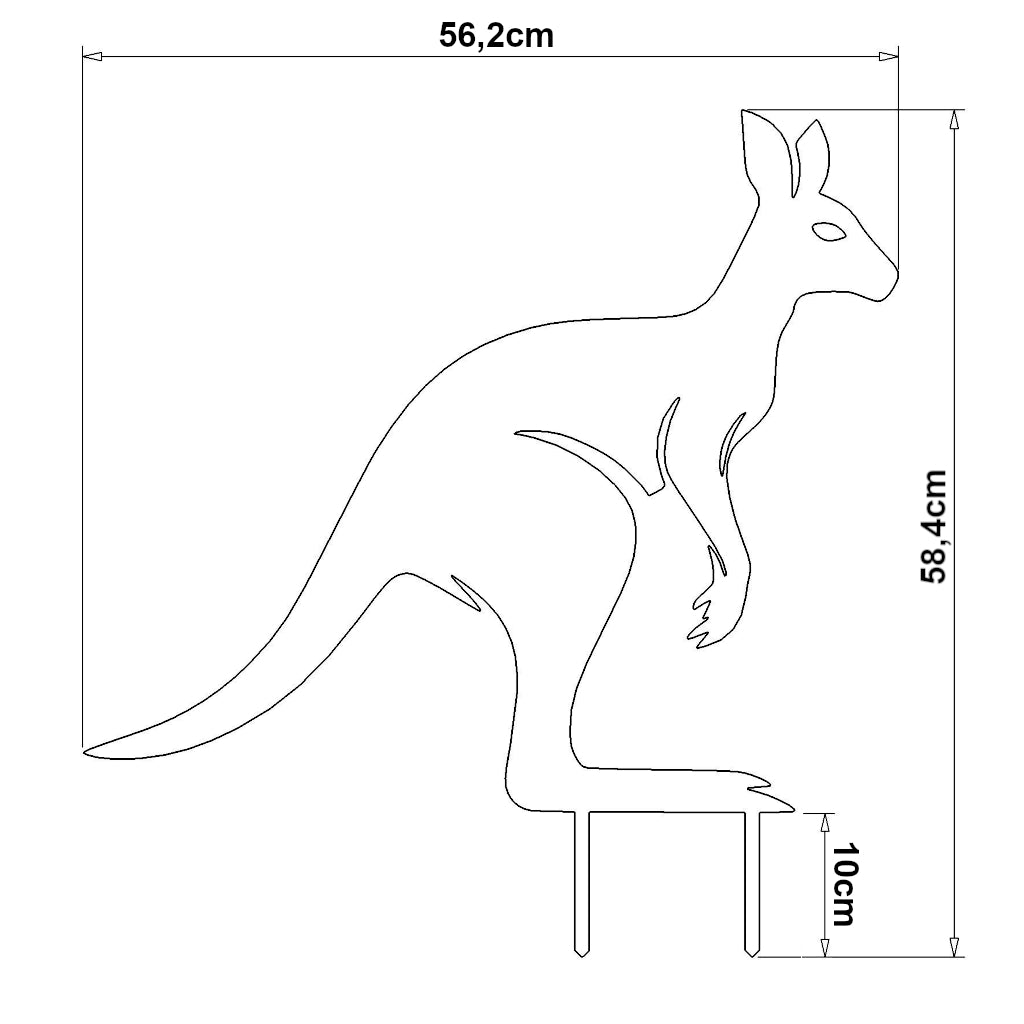 Gartenstecker Känguru, Maße: 58,4 cm Höhe x 56,2 cm Breite inkl. Erdspieße, Materialstärke 2 mm, erhältlich in Cortenstahl (Edelrost) und Edelstahl. Ideal für eine exotische Note im Garten.