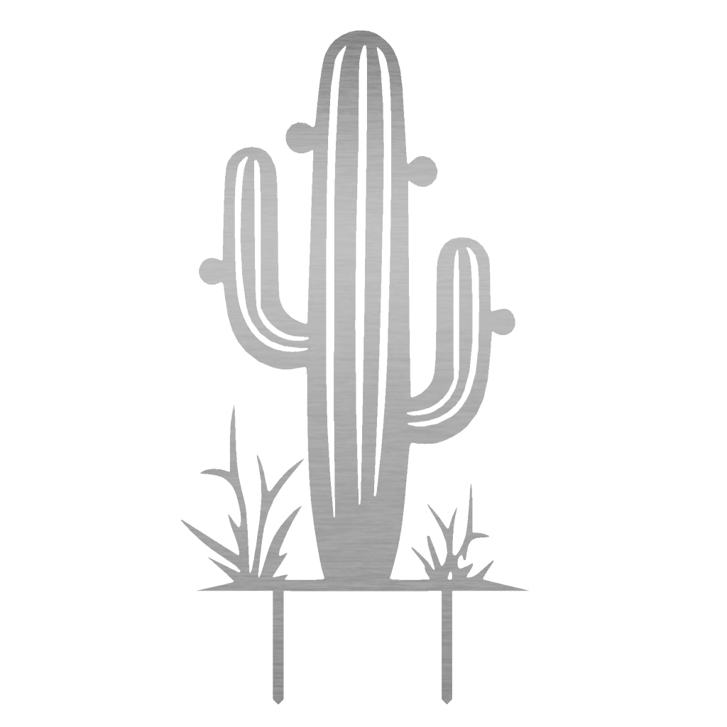Gartenstecker Kaktus aus Edelstahl, 59,2 x 30,8 cm, hohe Materialqualität, glänzende Oberfläche, ideal für exotische Gartenatmosphäre, erhältlich bei GartenDekor.