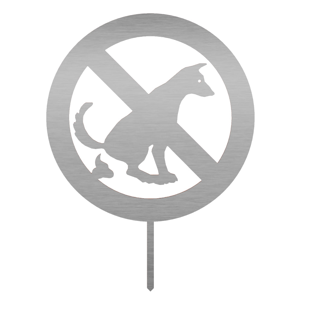 Gartenstecker "Kein Hundeklo" aus Edelstahl, rundes Schild mit durchgestrichenem Hundesymbol, schützt den Garten vor Hundekot