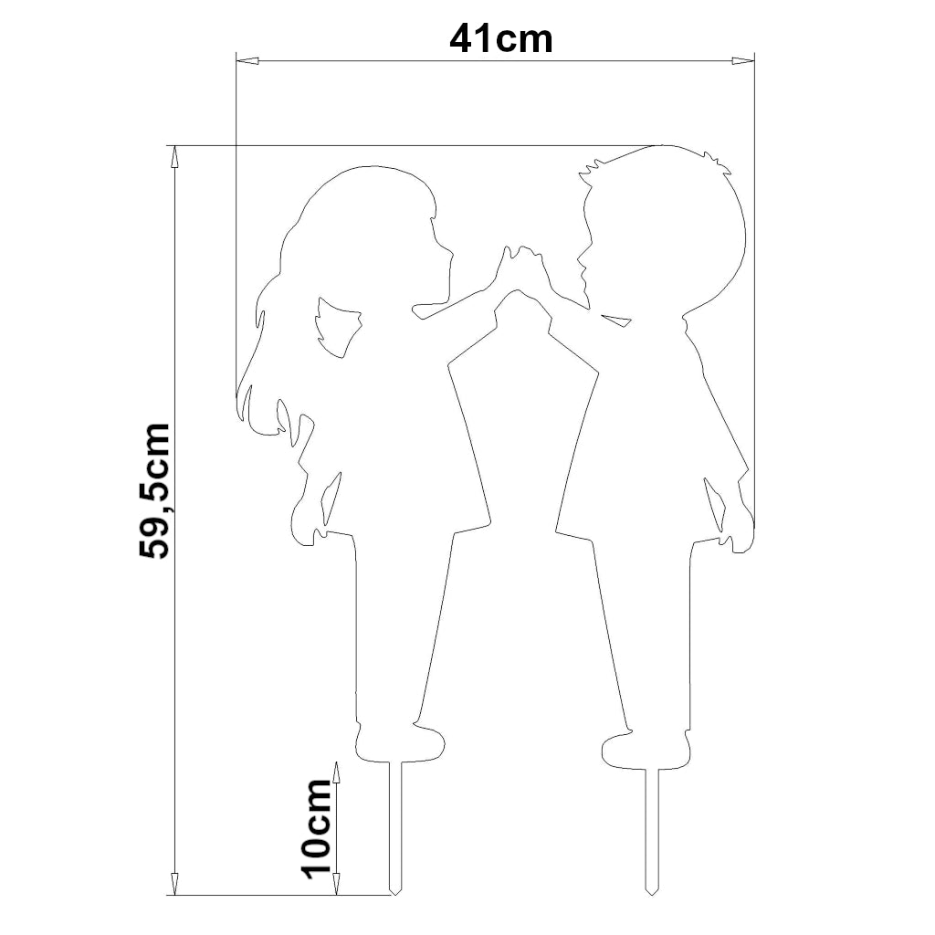 Gartenstecker Kinder - Maße: 59,5 x 41 cm, Material: Cortenstahl oder Edelstahl, kindliche Figuren in fröhlicher Pose, ideal für Gartendekoration, bringt spielerische Freude und Unbeschwertheit.