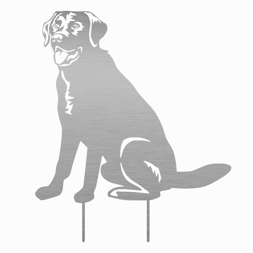 Gartenstecker Labrador sitzend aus Metall, stilvolle Silhouette eines freundlichen Hundes mit herausgestreckter Zunge, perfekt für Gartendekorationen und Hundeliebhaber
