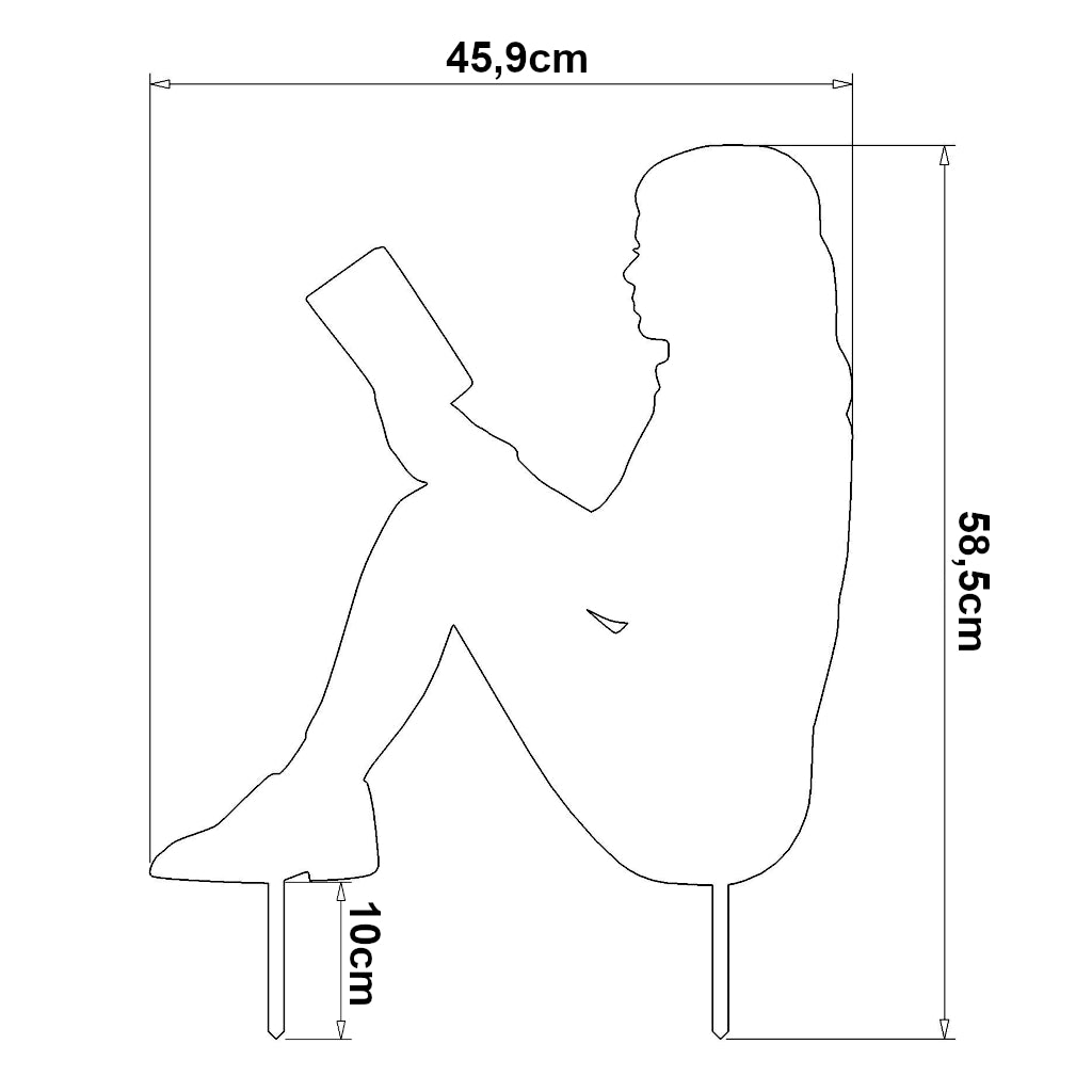 Gartenstecker Lesende Frau Silhouette, 58,5 x 45,9 cm, sitzende Figur mit Buch, dekorative Gartenskulptur aus Cortenstahl oder Edelstahl, stilvolle Gartendekoration für entspannte Atmosphäre