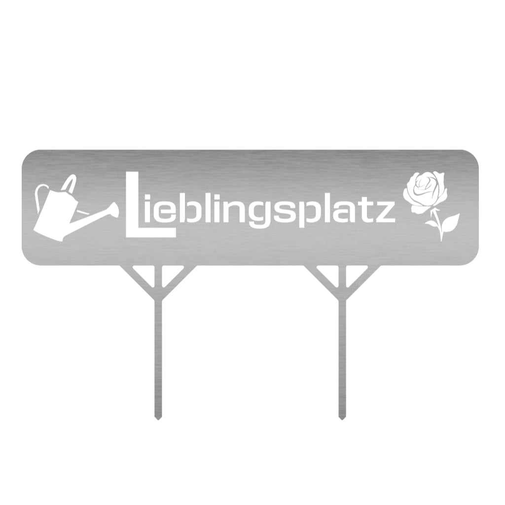 Gartenstecker Lieblingsplatz aus Metall mit Gießkanne und Rose, ideale Dekoration für den Garten oder Terrasse, markiert den perfekten Ort zum Entspannen