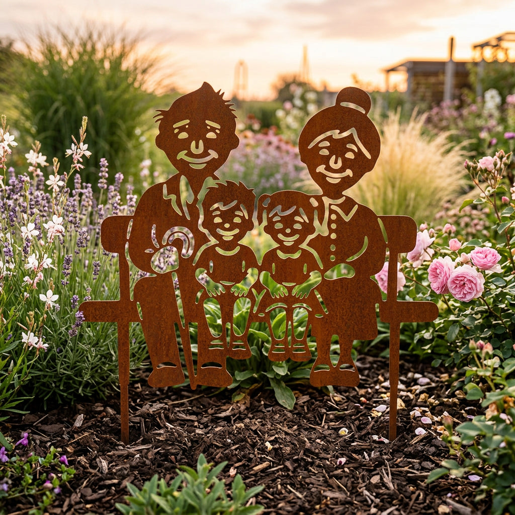 Gartenstecker Oma & Opa mit Enkelkindern