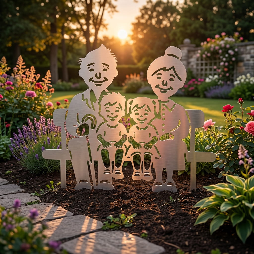 Gartenstecker Oma & Opa mit Enkelkindern