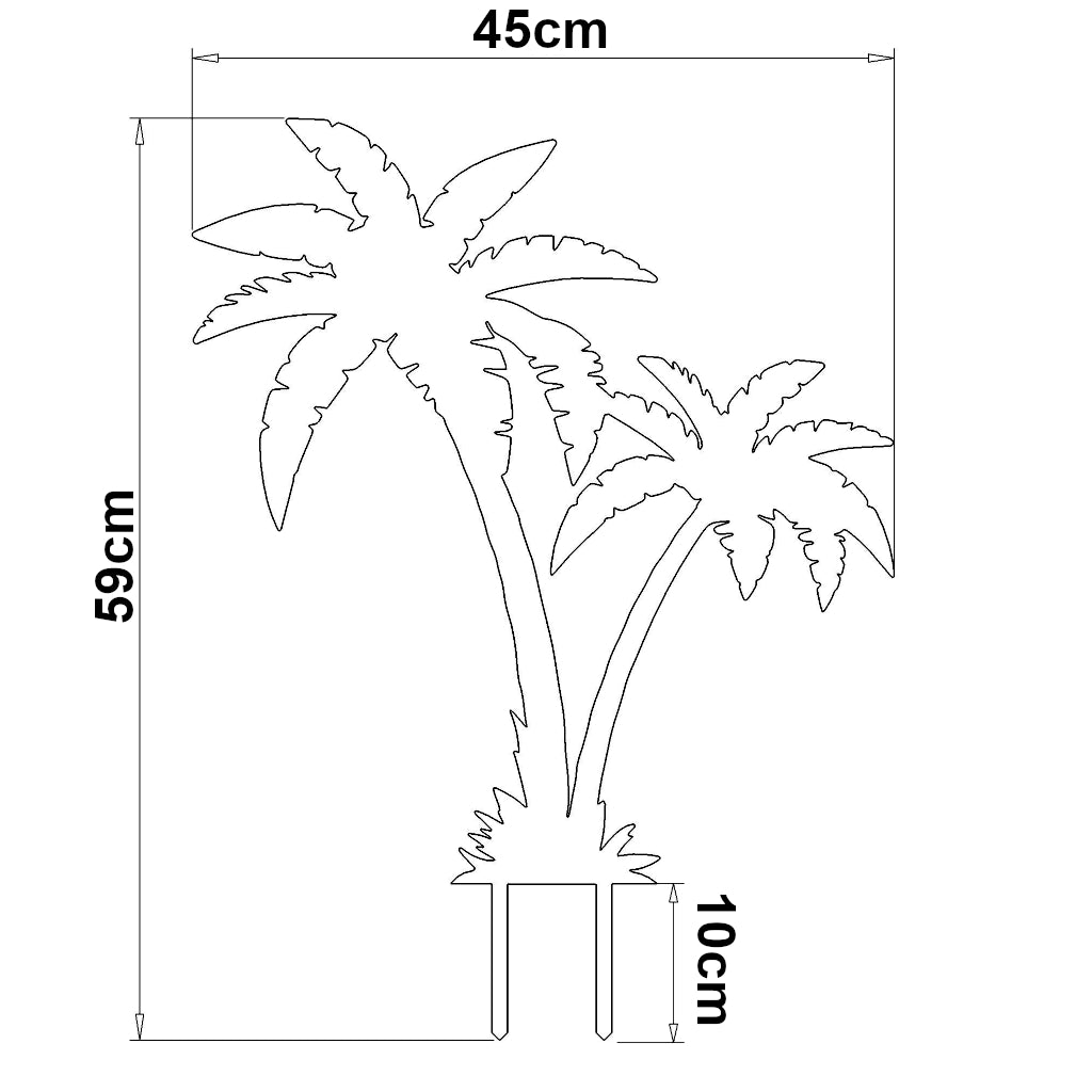 Gartenstecker Palme aus Cortenstahl oder Edelstahl, 59 x 45 cm, tropische Gartendekoration mit zwei stilisierten Palmen, Erdspieße für einfache Platzierung, exotisches Design für sommerliche Atmosphäre im Garten