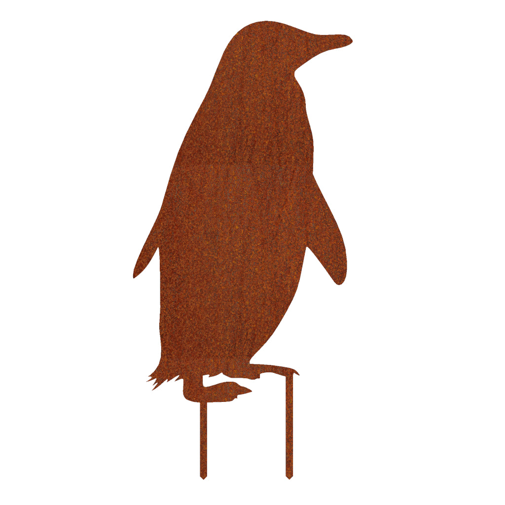 Gartenstecker Pinguin aus Cortenstahl - Dekorative Gartenskulptur in Pinguinform mit natürlicher Rostpatina - Maße: 59,5 x 28,5 cm