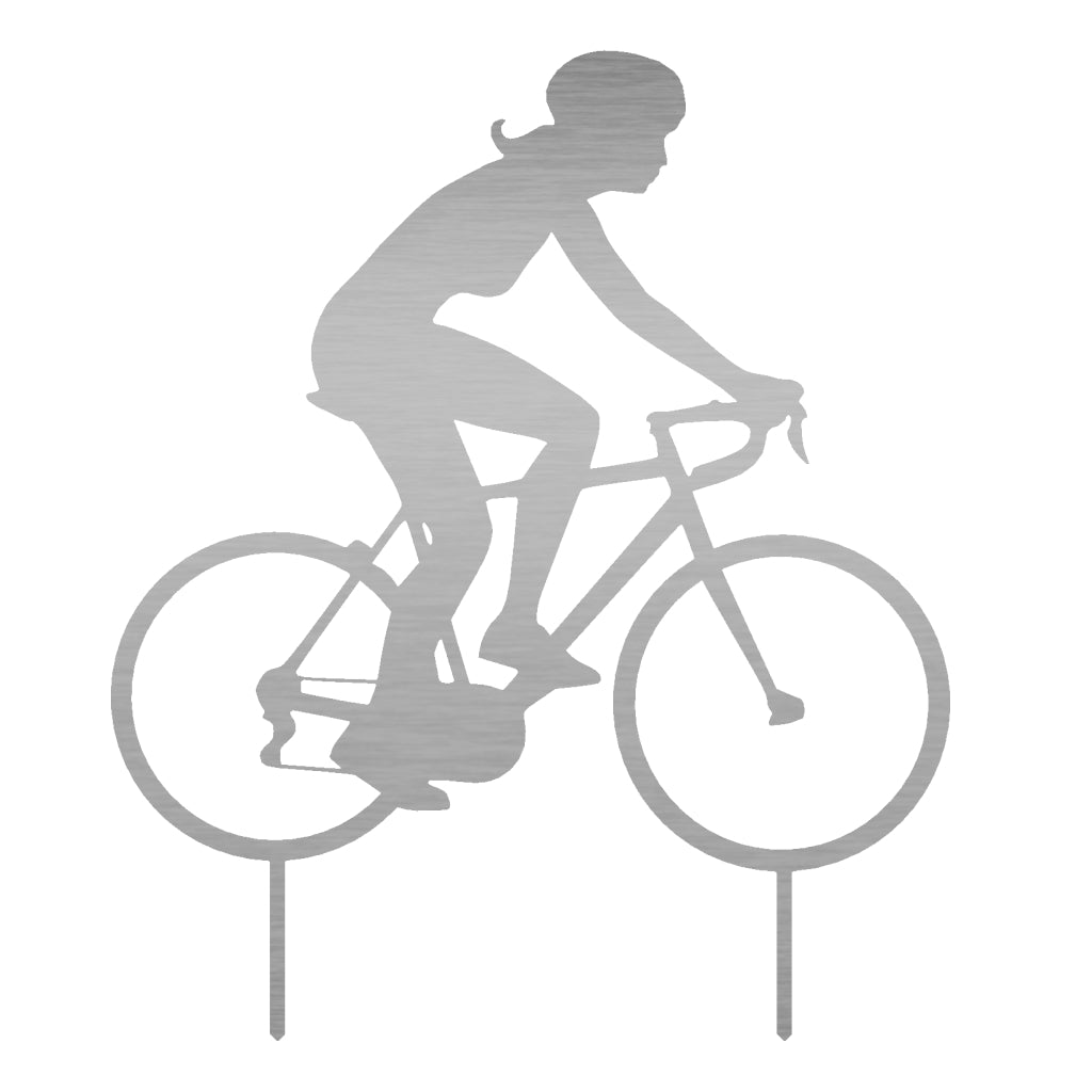 Gartenstecker Radfahrerin aus Edelstahl, elegant und dynamisch, Maße: 58,4 x 49,6 cm, Materialstärke: 2 mm, erhältlich bei "Dein Gartendeko".