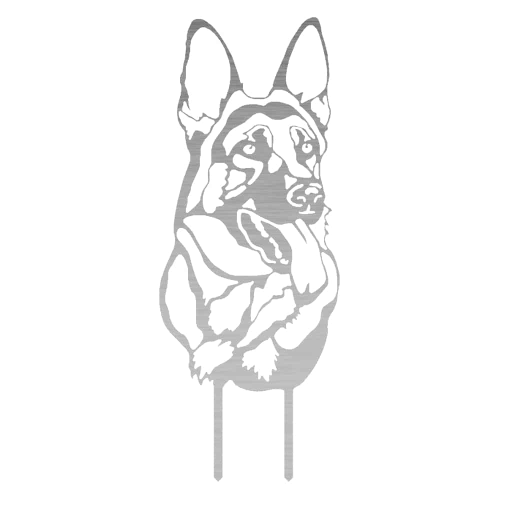 Gartenstecker Schäferhund Portrait aus Edelstahl, 59,5 x 23,1 cm, elegant und wetterfest