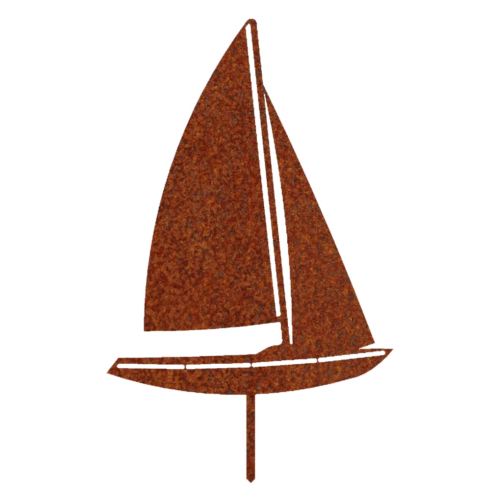 Gartenstecker Segelboot aus Cortenstahl mit Edelrost-Patina, Maße 50 x 31 cm, Materialstärke 2 mm.