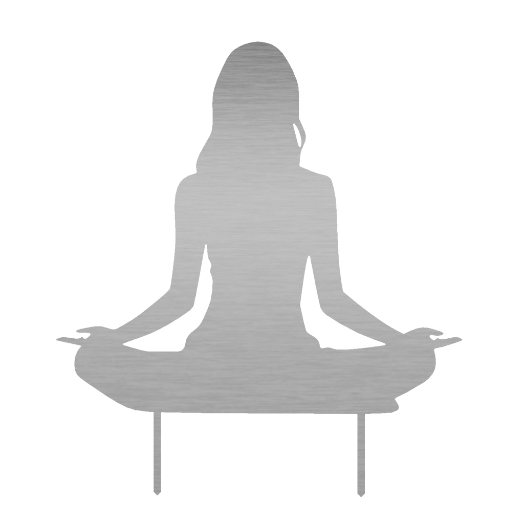 Edelstahl Gartenstecker Yoga Lotus von Ruhl: Filigrane Yoga-Figur in Lotus-Position für eine spirituelle Atmosphäre im Garten, Maße 54,6 x 48,7 cm, Materialstärke 2 mm. Verfügbar in Edelstahl für eine elegante und moderne Note.