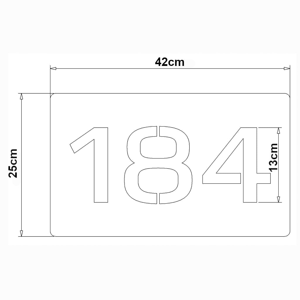 Moderne Hausnummer 184 aus Edelstahl oder Cortenstahl, 25cm hoch und 42cm breit, mit klarem Design für individuelle Hausgestaltung