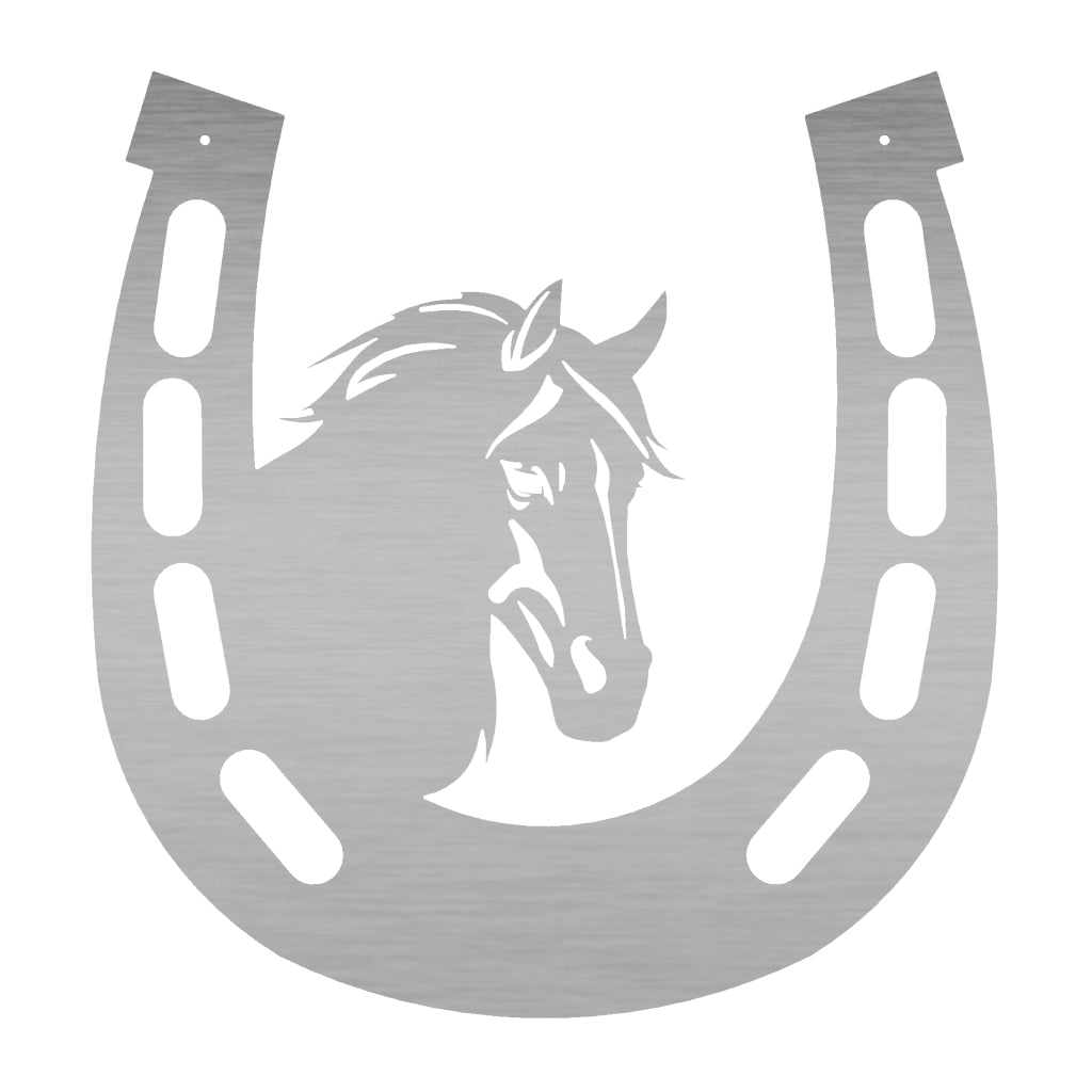 Edelstahl Wandbild Hufeisen mit Pferdekopf, 51,5 x 49,5 cm, zeitloses Design fßr elegante Wanddekoration, perfekte Mischung aus Kunst und Qualität.