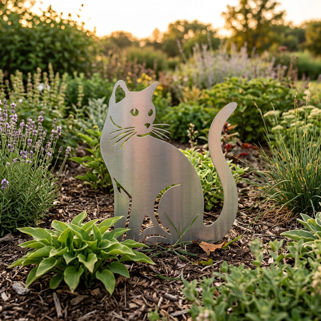 Gartenstecker Katze sitzend