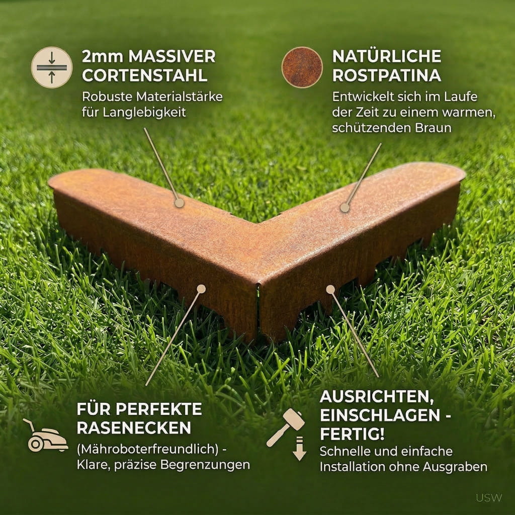 Rasenkante Eckstück aus Cortenstahl