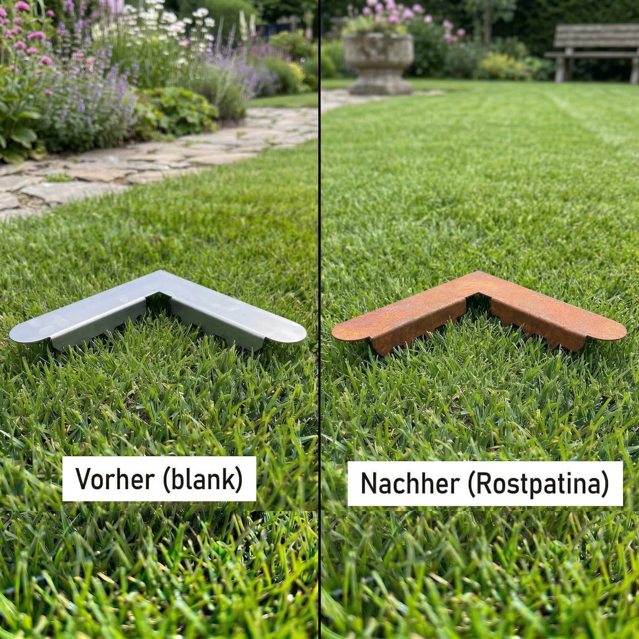 Rasenkante Eckstück aus Cortenstahl