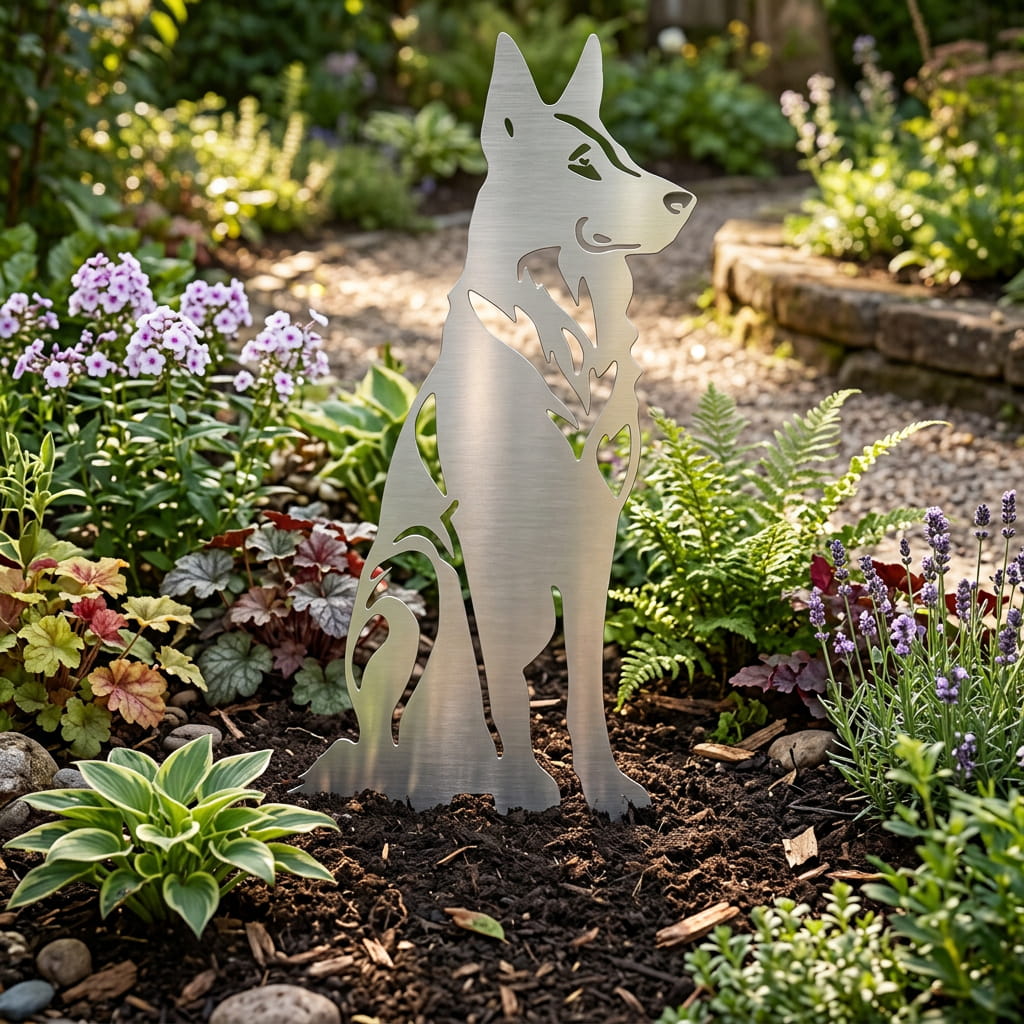 Gartenstecker Schäferhund sitzend