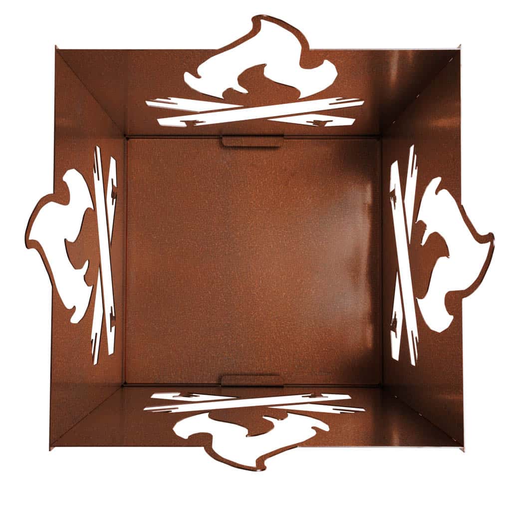 Feuerkorb "Lagerfeuer" aus Cortenstahl mit herausnehmbarem Ascheboden und rustikalem Design.