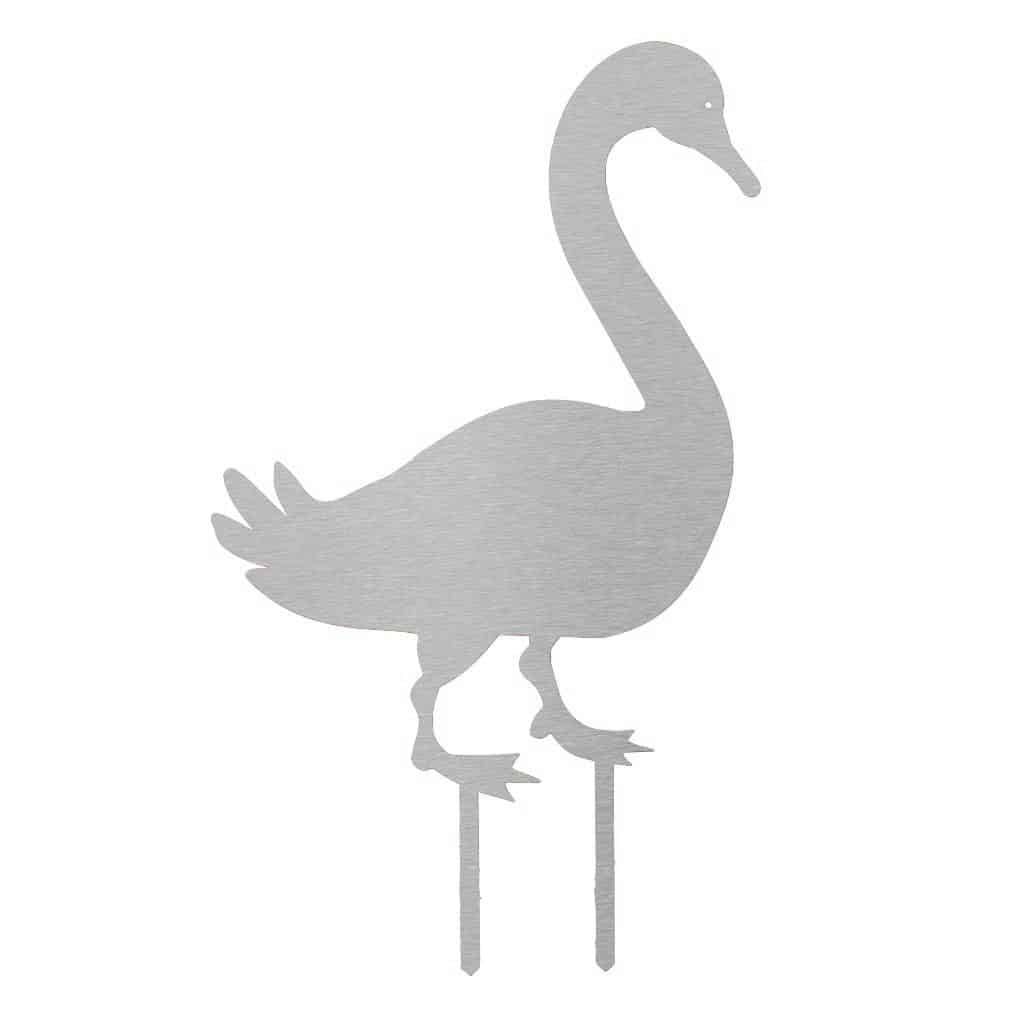 Gartenstecker Gans aus Edelstahl, stilisierte Darstellung in eleganter Bewegung, Abmessungen 50,5 x 30 cm, Materialstärke 2 mm, erhältlich bei Shopify.