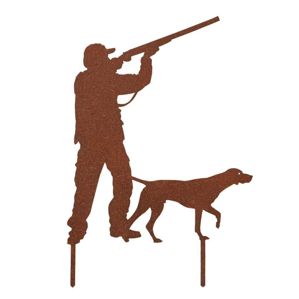 Gartenstecker Jäger - Deutsch Kurzhaar aus Cortenstahl mit Edelrost, Abmessungen 61,5 x 40,6 cm.