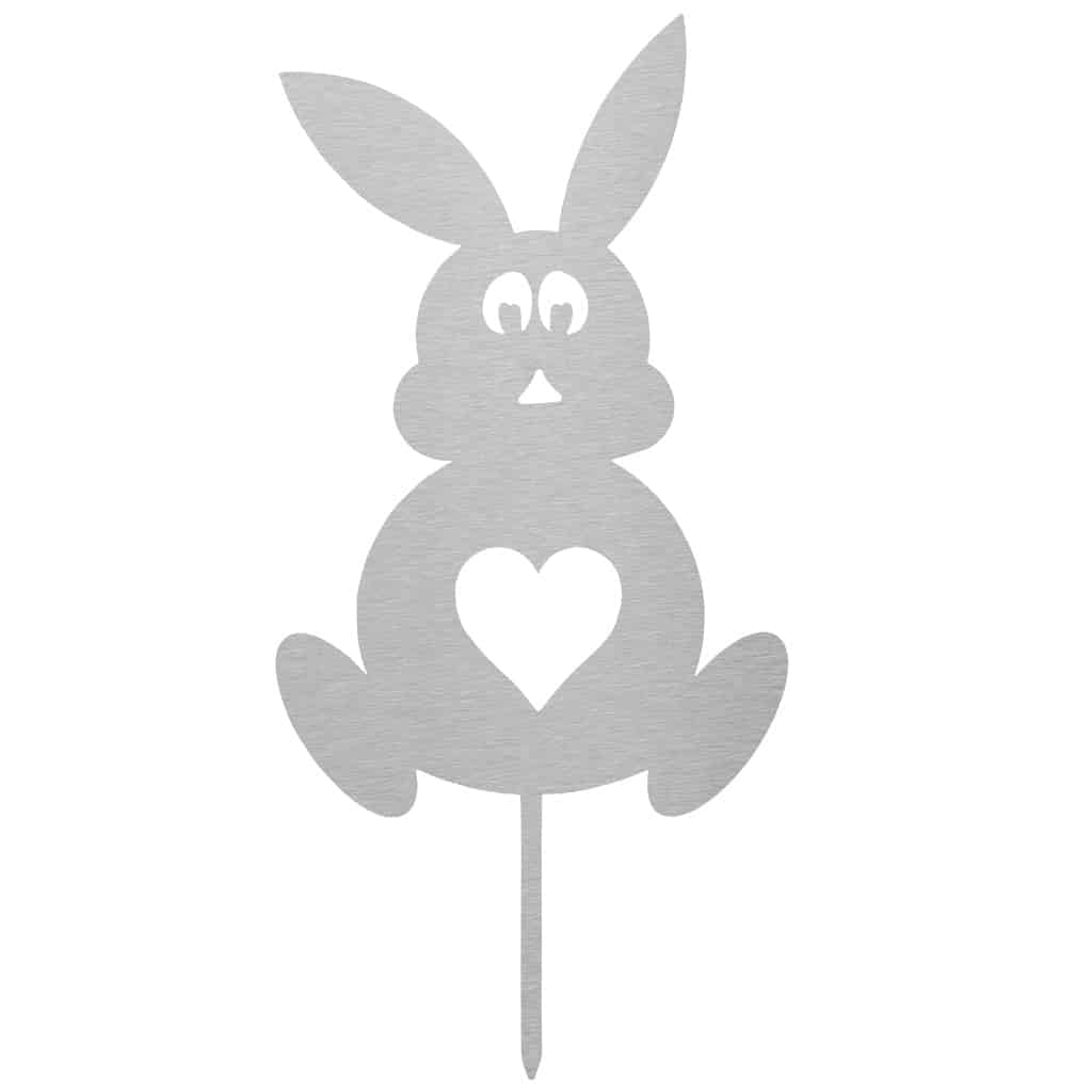 Gartenstecker Osterhase Love aus Edelstahl mit herzförmigem Ausschnitt, erhältlich bei Shopify.