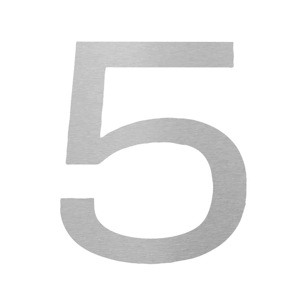 Hausnummer 5 aus Edelstahl mit zeitloser Eleganz, erhÀltlich bei unserem Shopify-Store.