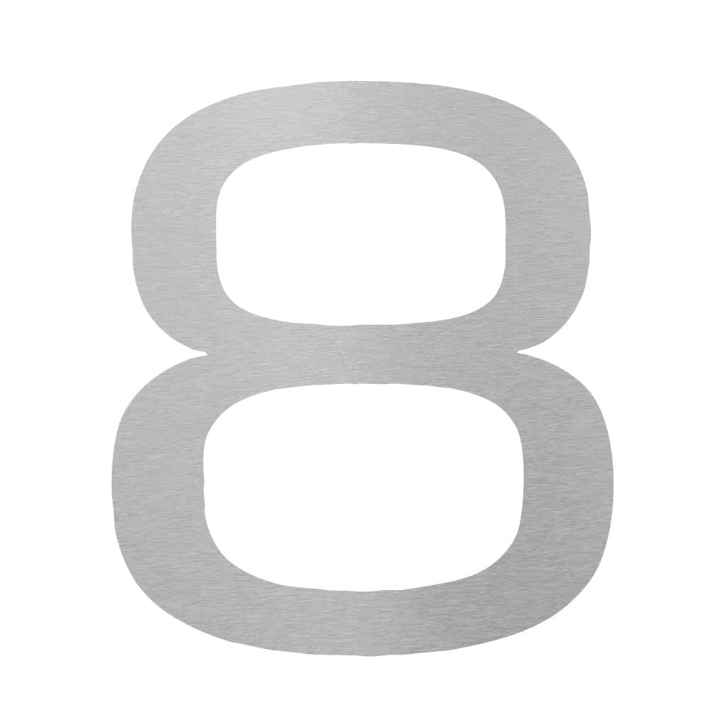 Hausnummer 8 aus Edelstahl mit zeitloser Eleganz und moderner PrĂ€zision, verfĂŒgbar bei Shopify.