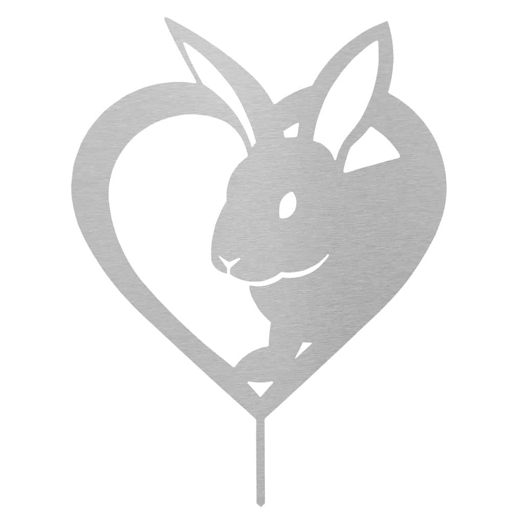 Gartenstecker Osterhase Herz aus Edelstahl, elegante Osterdekoration in Herzform für den Garten
