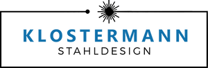 Logo von Klostermann Stahldesign mit Schriftzug des Namens und drumherum ein Laserstrahl