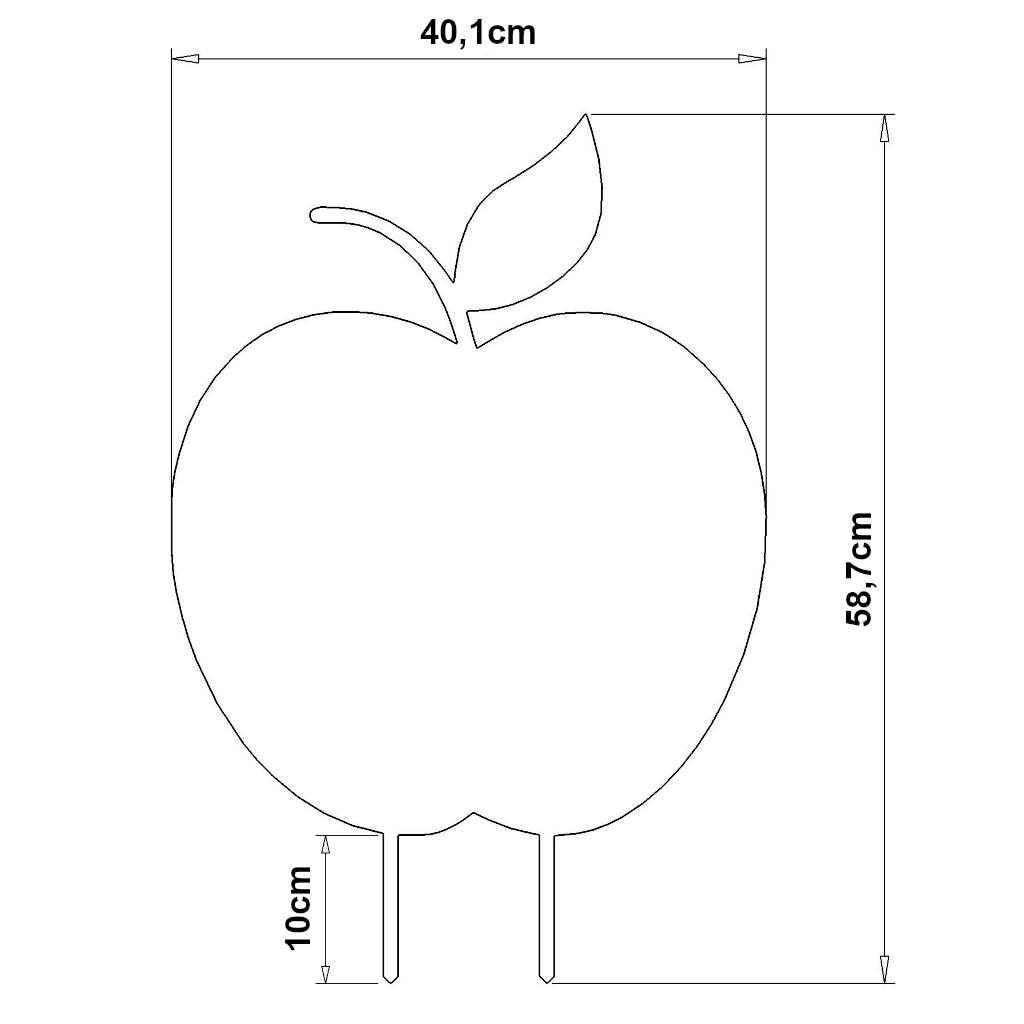 Gartenstecker Apfel aus Edelstahl und Cortenstahl, Maße: 58,7 x 40,1 cm, Symbol der Gesundheit und Vitalität, dekorative Gartenskulptur Marke räder und Heldenlounge, natürliche und moderne Ausstrahlung.