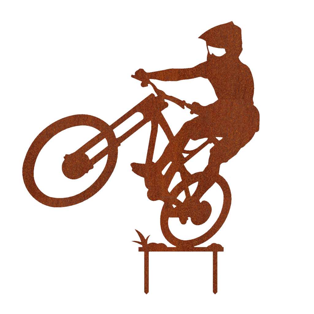 mountainbiker zeichnung Mountainbiker Gartenstecker aus Cortenstahl
