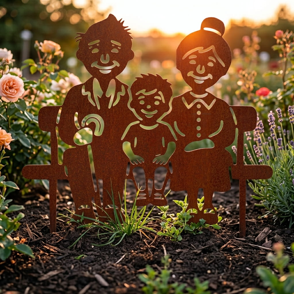 Gartenstecker Oma & Opa mit Enkel
