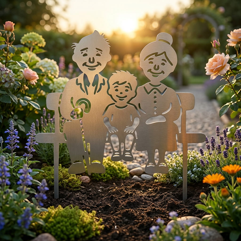 Gartenstecker Oma & Opa mit Enkel