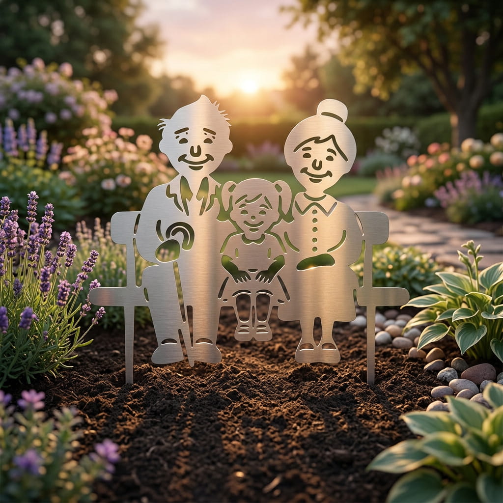 Gartenstecker Oma & Opa mit Enkelin