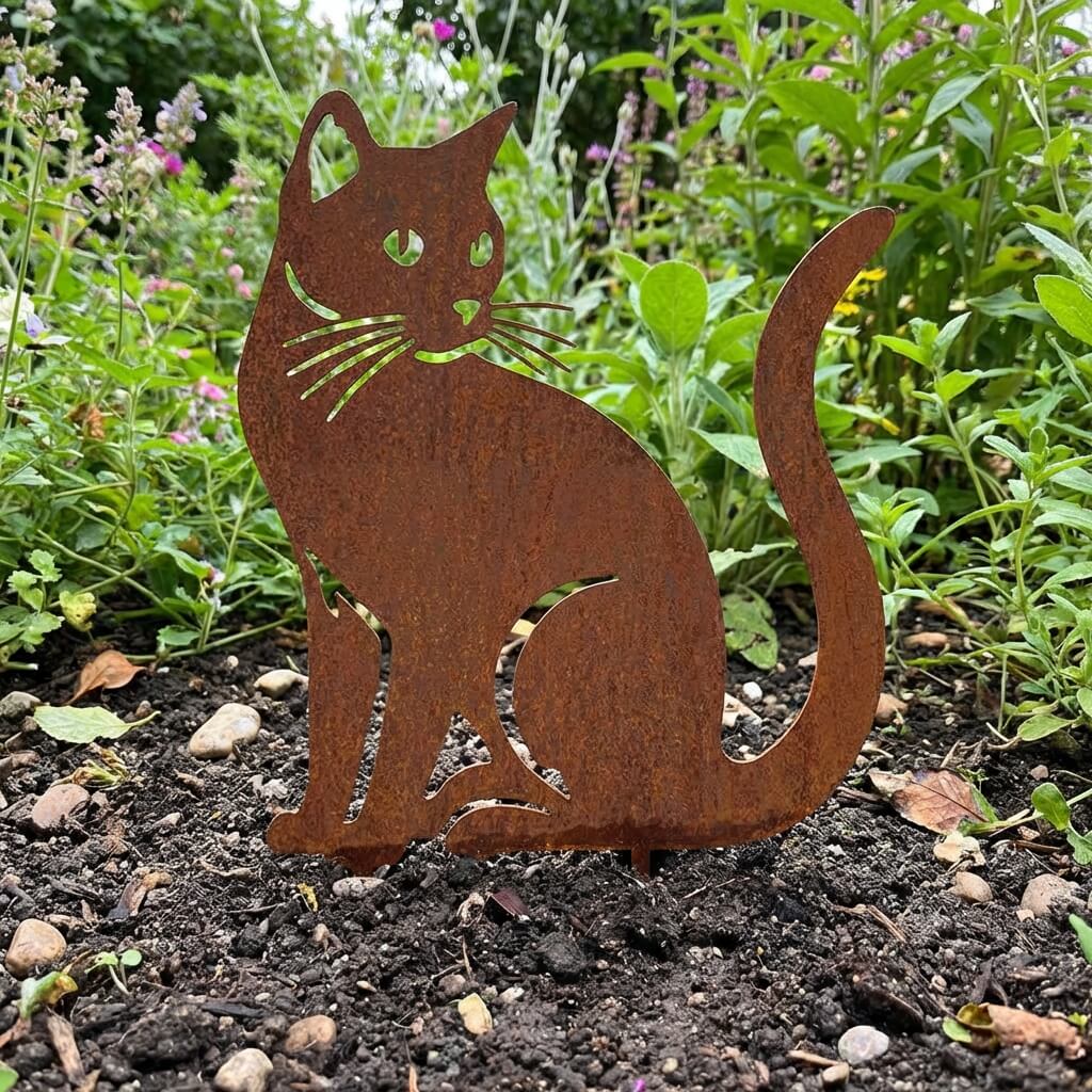 Gartenstecker Katze sitzend
